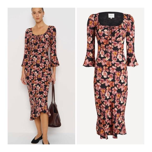 Reformation Dresses & Skirts - Reformation Black Midi Curtis Dress with Pink Floral Print